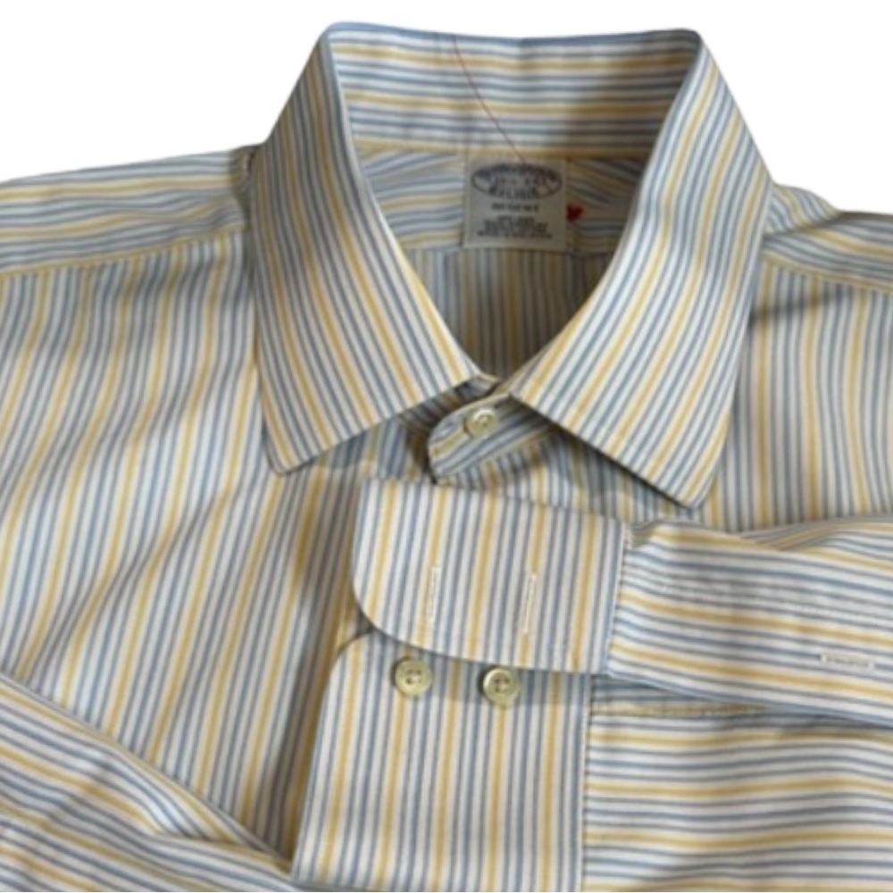 NWOT Brooks Brothers Regent Men's Striped Shirt - Blue and Yellow 16 1/2 - 34